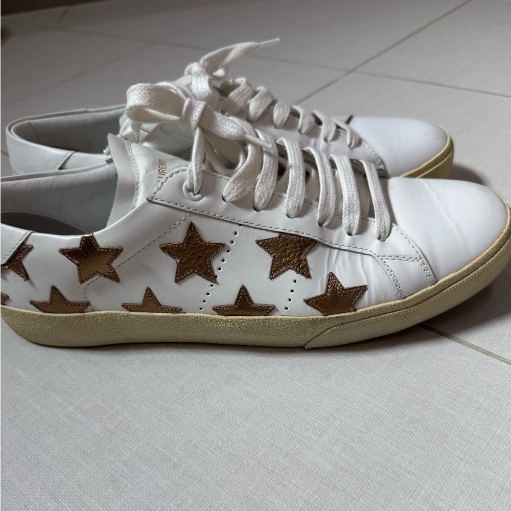 Saint Laurent White Sneakers with Gold Stars